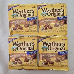 4 PACK Werther's Original SUGAR FREE CARAMEL CHOCOLATE Hard Candies 1.46oz bag/e